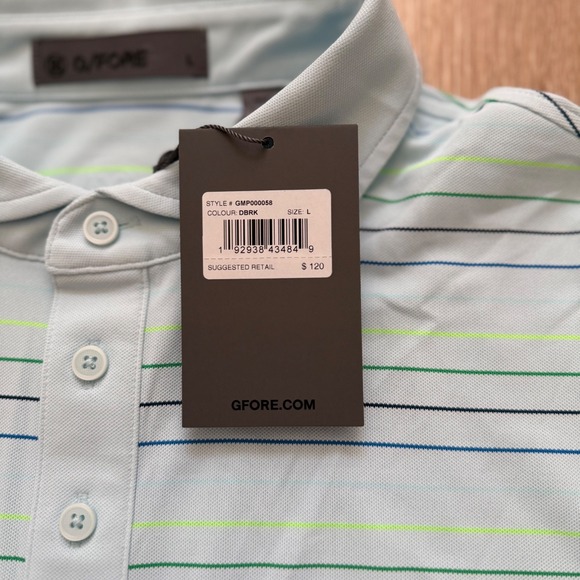 G/FORE Multi Stripe Tech Pique Golf Polo DBRK Blue Black Green Men's Size L NWT - Picture 7 of 8